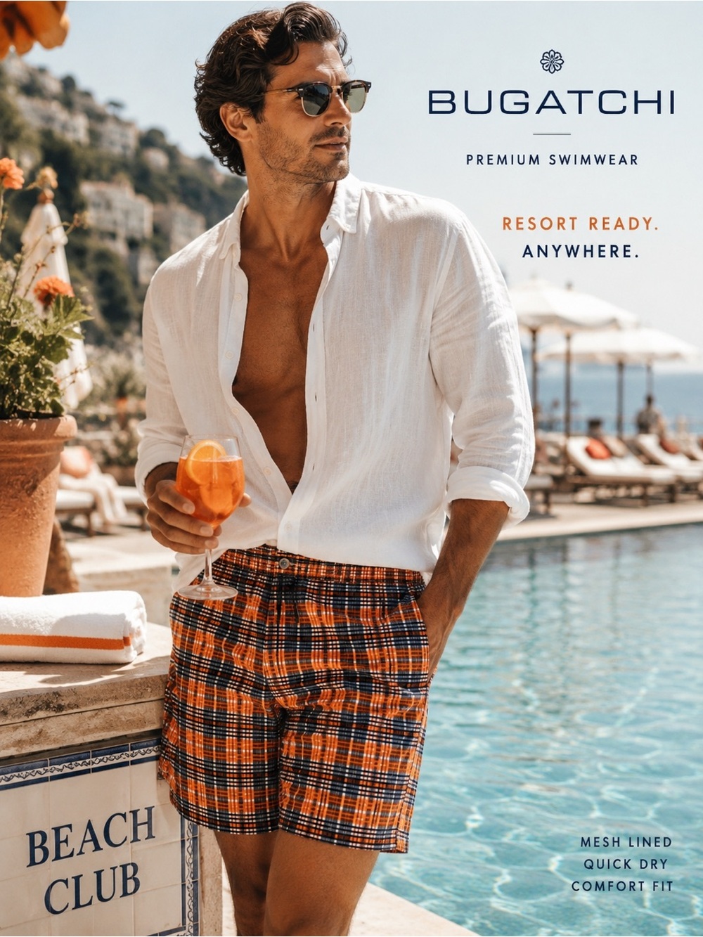 Bugatchi Designer Plaid Swim Trunks | Size 36 | Resort | Vacation Ready Shorts
